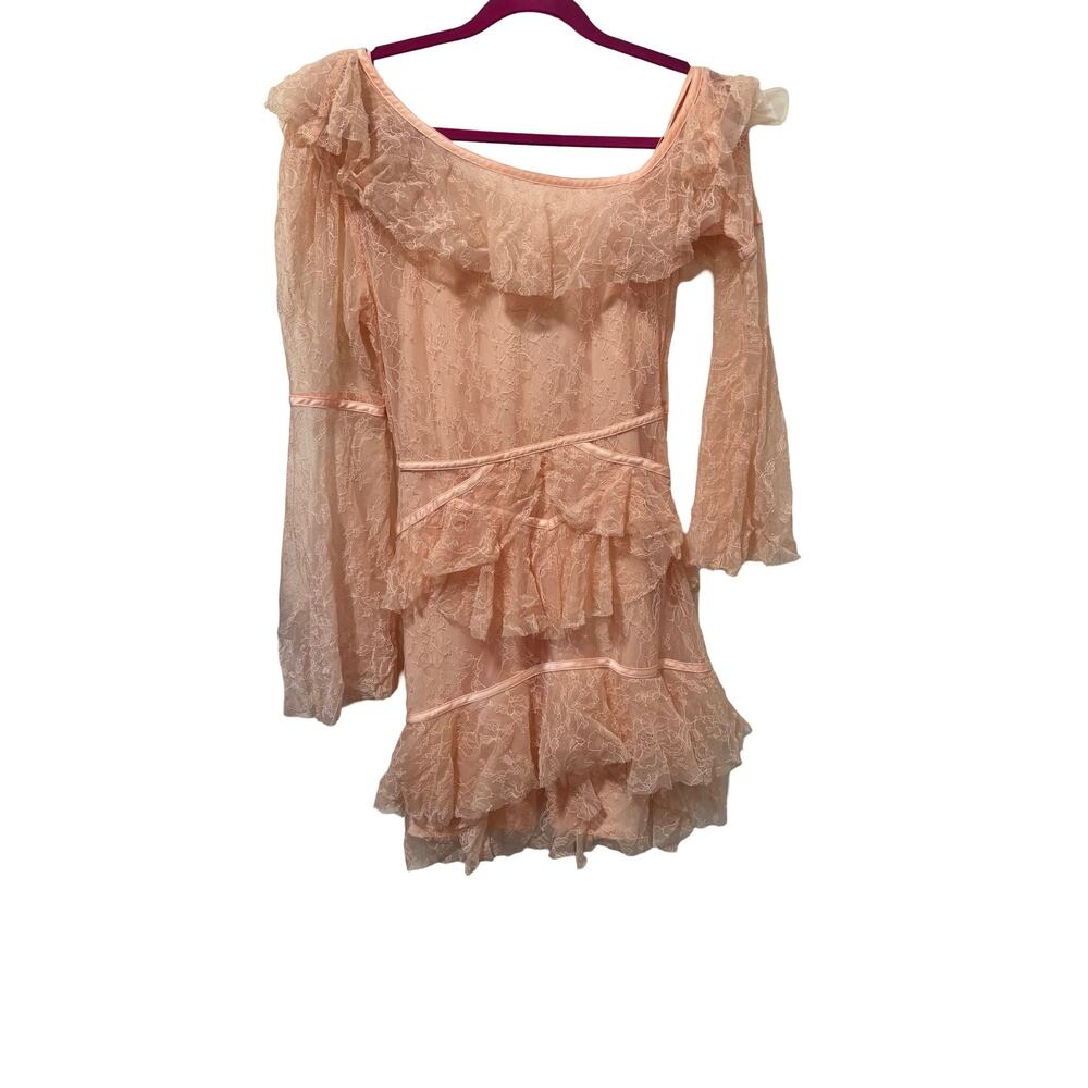 Alice McCall Blush Lace Ruffle Off Shoulder Mini Dress 6 - Picture 5 of 8